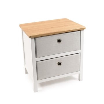 MOBILETTO DA ARREDO 2 CASSETTI IN LEGNO BIANCO CON CASSETTI IN TESSUTO GRIGIO CHIARO DI DESIGN, ASSEMBLAGGIO SENZA ATTREZZI - H.43 X 41 X 32CM OKX