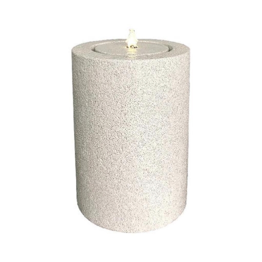 FONTANA DA ESTERNO BASE TONDA CON LUCI EFFETO CEMENTO COLOR BIANCO EFFETTO SPATOLATO CON POMPA INTEGRATA DECORAZIONE DA GIARDINO DI DESIGN - Ø 32 X H.46 CM OKX