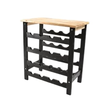 MOBILE CANTINETTA DA ARREDO IN LEGNO CON PIANO DA APPOGGIO COLOR LEGNO E STRUTTURA IN NERO CAPIENZA 16 BOTTIGLIE H.53 X 48 X 27 CM OKX
