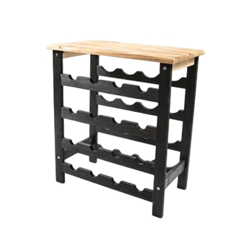 MOBILE CANTINETTA DA ARREDO IN LEGNO CON PIANO DA APPOGGIO COLOR LEGNO E STRUTTURA IN NERO CAPIENZA 16 BOTTIGLIE H.53 X 48 X 27 CM OKX