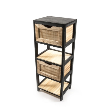 MOBILE DA ARREDO IN LEGNO CON STRUTTURA IN NERO, 2 CASSETTI COLOR LEGNO E 2 RIPIANI DISEGN VERSATILE DIMENSIONI H.79 X 30 X 24 CM OKX
