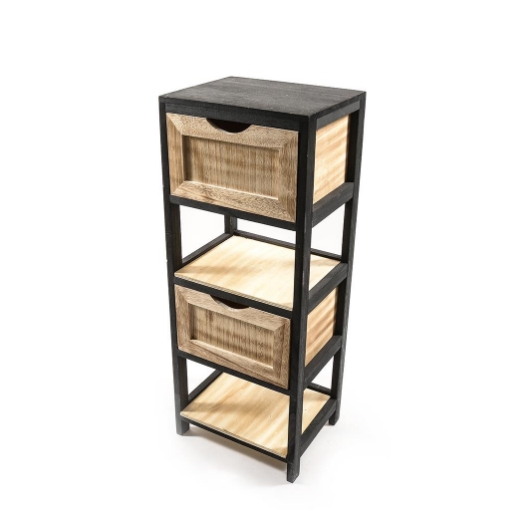 MOBILE DA ARREDO IN LEGNO CON STRUTTURA IN NERO, 2 CASSETTI COLOR LEGNO E 2 RIPIANI DISEGN VERSATILE DIMENSIONI H.79 X 30 X 24 CM OKX