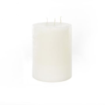 CANDELA PILLAR RUSTIC PROFUMATA COLORE BIANCA CON 3 FIAMME DIMENSIONI  H CM 20 X D CM 15 OKX