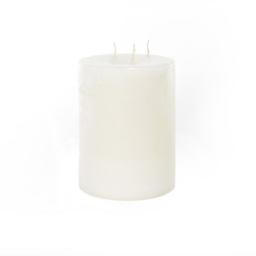 CANDELA PILLAR RUSTIC PROFUMATA COLORE BIANCA CON 3 FIAMME DIMENSIONI  H CM 20 X D CM 15 OKX