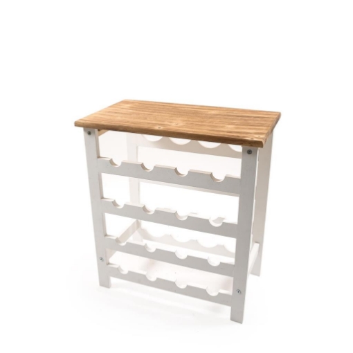 MOBILE CANTINETTA DA ARREDO IN LEGNO CON PIANO DA APPOGGIO COLOR LEGNO E STRUTTURA IN BIANCO CAPIENZA 16 BOTTIGLIE H.53 X 48 X 27 CM OKX