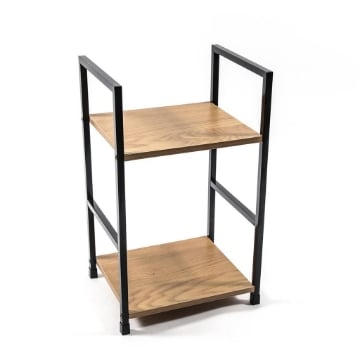 MOBILE DA ARREDO VERSATILE STRUTTURA IN METALLLO NERO CON 2 RIPIANI IN LEGNO CHIARO DI DESIGN DIMENSIONI 29 X 23.5 X 40 CM OKX
