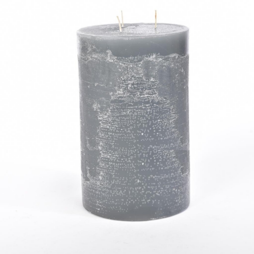 CANDELA PILLAR RUSTIC PROFUMATA COLORE GRIGIA CON 3 FIAMME DIMENSIONI  H CM 30 X D CM 15 OKX