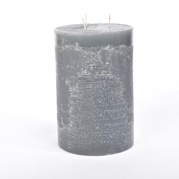 CANDELA PILLAR RUSTIC PROFUMATA COLORE GRIGIA CON 3 FIAMME DIMENSIONI  H CM 25 X D CM 15 OKX