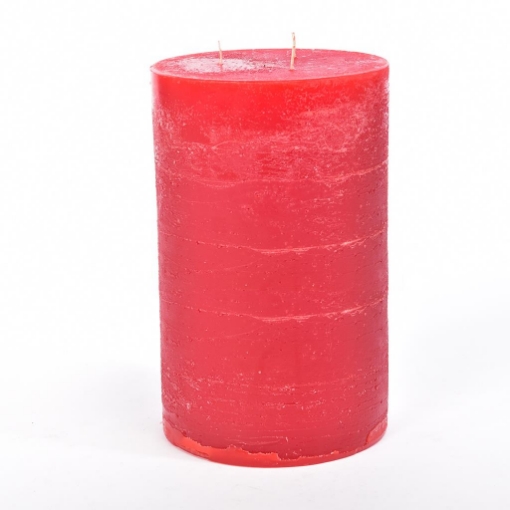 CANDELA PILLAR RUSTIC PROFUMATA COLORE ROSSO CON 3 FIAMME DIMENSIONI H CM 30 X D CM 15 OKX