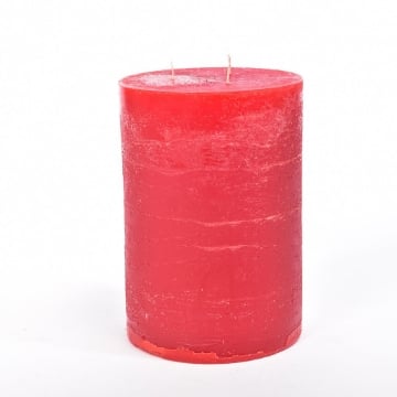 CANDELA PILLAR RUSTIC PROFUMATA COLORE ROSSO CON 3 FIAMME DIMENSIONI H CM 25 X D CM 15 OKX