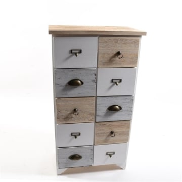 MOBILE DA ARREDO IN LEGNO E 10 CASSETTI COLORATI DI DESIGN CON MANIGLIE DI VARIO STILE DIMENSIONI 48 X 28 X H.88 CM OKX
