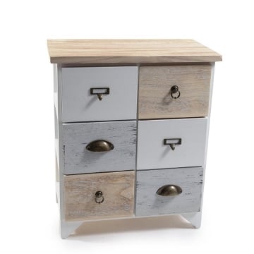 MOBILE DA ARREDO IN LEGNO E 6 CASSETTI COLORATI DI DESIGN CON MANIGLIE DI VARIO STILE DIMENSIONI 48 X 28 X H.57 CM OKX