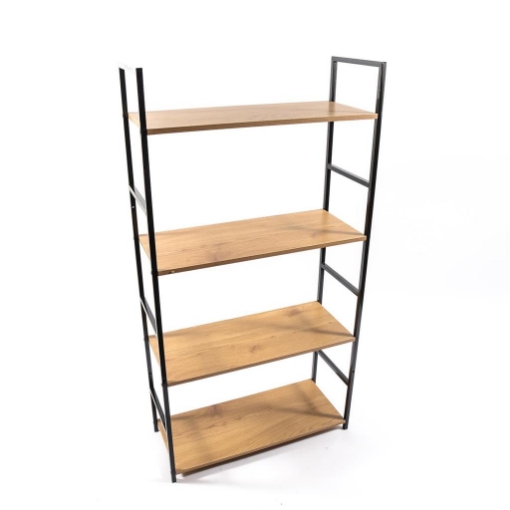 MOBILE DA ARREDO STRUTTURA IN METALLLO NERO CON 4 RIPIANI IN LEGNO CHIARO DI DESIGN DIMENSIONI 58.5 X 23.5 X 112 CM OKX