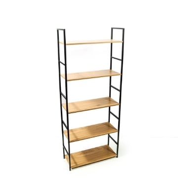 MOBILE DA ARREDO STRUTTURA IN METALLLO NERO CON 5 RIPIANI IN LEGNO CHIARO DI DESIGN DIMENSIONI  58.5 X 23.5 X 144 CM OKX