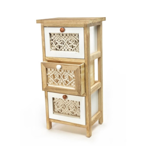 MOBILETTO DA ARREDO IN LEGNO BICOLORE CON 3 CASSETTI EFFETTO CORNICE DI DISEGN DIMENSIONI 30 X 24 X 62 CM OKX