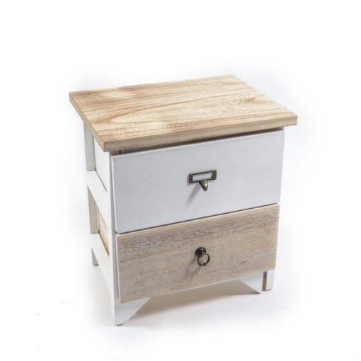 MOBILETTO DA ARREDO IN LEGNO BICOLORE CON 2 CASSETTI DAI POMELLI DIVERSI  DIMENSIONI 36 X 28 X 39 CM OKX