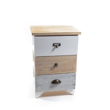 MOBILE DA ARREDO IN LEGNO E 3 CASSETTI COLORATI DI DESIGN CON MANIGLIE DI VARIO STILE DIMENZIONI 36 X 28 X H.54 CM OKX