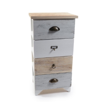 MOBILE DA ARREDO IN LEGNO E 4 CASSETTI COLORATI DI DESIGN CON MANIGLIE DI VARIO STILE DIMENSIONI 36 X 28 X 70 CM OKX