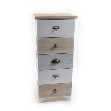 MOBILE DA ARREDO IN LEGNO E 5 CASSETTI COLORATI DI DESIGN CON MANIGLIE DI VARIO STILE DIMENSIONI 36 X 28 X H.85 CM OKX