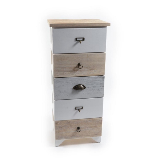 MOBILE DA ARREDO IN LEGNO E 5 CASSETTI COLORATI DI DESIGN CON MANIGLIE DI VARIO STILE DIMENSIONI 36 X 28 X H.85 CM OKX