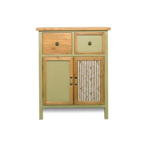 MOBILE DA ARREDO IN LEGNO BICOLORE DOTATO DI 2 CASSETTI SUPERIORI E 2 ANTE DI DESIGN RUSTICO - 64 X 34X 80 CM OKX