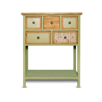 MOBILE DA ARREDO IN LEGNO BICOLORE DOTATO DI 5 CASSETTI E RIPIANO NELLA PARTE INFERIORE DI DESIGN RUSTICO  - 75 X 34 X 93 CM OKX