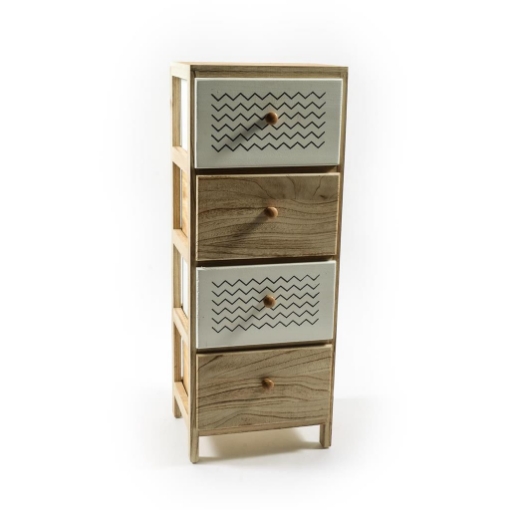 MOBILETTO DA ARREDO IN LEGNO BICOLORE CON 4 CASSETTI DI DESIGN DIMENSIONI 30 X 24 X 79 CM OKX