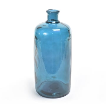 VASO A FORMA DI BOTTIGLIA IN VETRO LAVORATO COLORAZIONE BLU DA APPOGGIO DI DESIGN DIMENSIONE 19H X 42 CM OKX