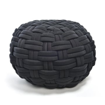 POUF DA ARREDO NERO FORMA SFERICA IN POLIESTERE EFFETTO INTRECCIATO DIMENSIONI 48 X 48 X 35 CM OKX