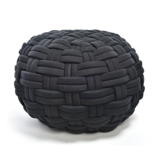 POUF DA ARREDO NERO FORMA SFERICA IN POLIESTERE EFFETTO INTRECCIATO DIMENSIONI 48 X 48 X 35 CM OKX
