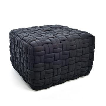 POUF DA ARREDO NERO FORMA QUADRATA IN POLIESTERE EFFETTO INTRECCIATO DIMENSIONI 45 X 45 X 30 CM OKX