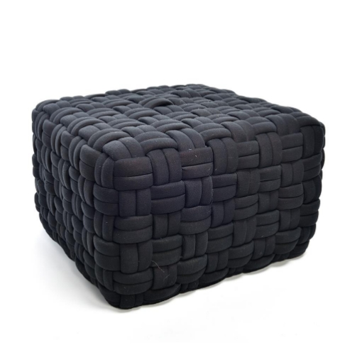 POUF DA ARREDO NERO FORMA QUADRATA IN POLIESTERE EFFETTO INTRECCIATO DIMENSIONI 45 X 45 X 30 CM OKX