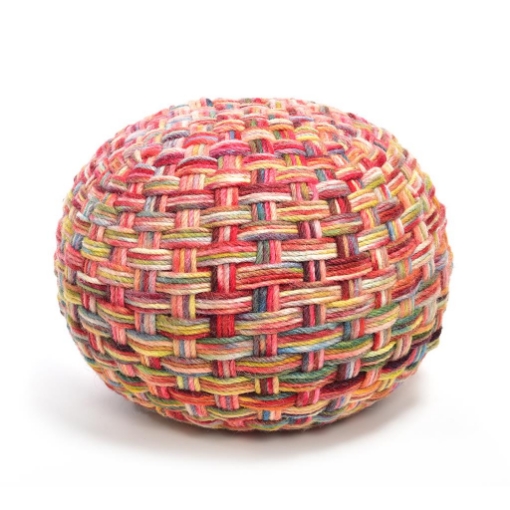 POUF DA ARREDO COLORATO FORMA SFERICA IN LANA EFFETTO INTRECCIATO DIMENSIONI 48 X 48 X 35 CM OKX