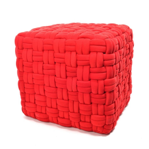POUF DA ARREDO ROSSO FORMA QUADRATA IN POLIESTERE EFFETTO INTRECCIATO DIMENSIONI 43 X 43 X 40 CM OKX