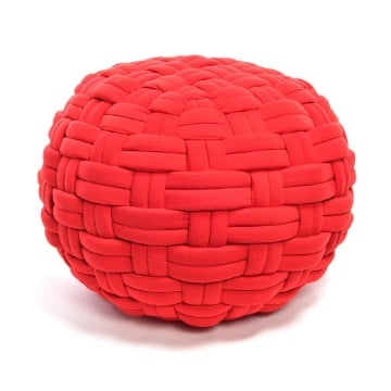 POUF DA ARREDO ROSSO FORMA SFERICA IN POLIESTERE EFFETTO INTRECCIATO DIMENSIONI 48 X 48 X 35CM OKX