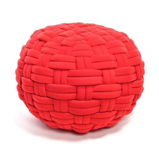POUF DA ARREDO ROSSO FORMA SFERICA IN POLIESTERE EFFETTO INTRECCIATO DIMENSIONI 48 X 48 X 35CM OKX