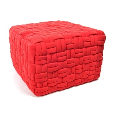 POUF DA ARREDO ROSSO FORMA QUADRATA IN POLIESTERE EFFETTO INTRECCIATO DIMENSIONI 45 X 45 X 30 CM OKX
