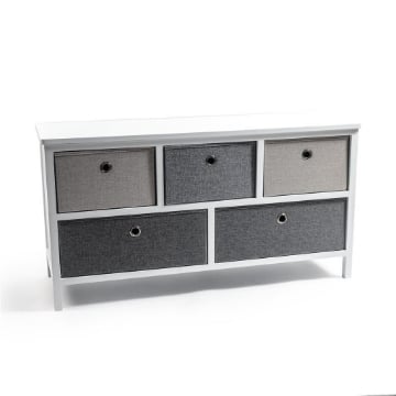 MOBILE DA ARREDO IN LEGNO BIANCO CON 5 CASSETTI IN TESSUTO DI DESIGN , ASSENBLAGGIO SENZA ATTREZZI DIMENSIONI 100 X 32 X H.52 CM OKX