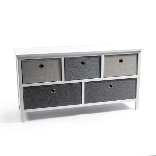 MOBILE DA ARREDO IN LEGNO BIANCO CON 5 CASSETTI IN TESSUTO DI DESIGN , ASSENBLAGGIO SENZA ATTREZZI DIMENSIONI 100 X 32 X H.52 CM OKX