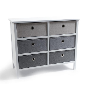 MOBILE DA ARREDO IN LEGNO BIANCO CON 6 CASSETTI IN TESSUTO DI DESIGN , ASSENBLAGGIO SENZA ATTREZZI DIMENSIONI 76 X 32 X H.62 CM  OKX