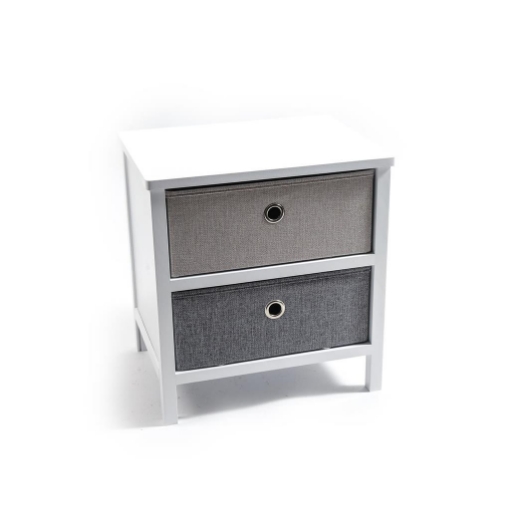 MOBILETTO DA ARREDO 2 CASSETTI IN LEGNO BIANCO CON CASSETTI IN TESSUTO GRIGIO DI DESIGN, ASSEMBLAGGIO SENZA ATTREZZI- 41 X 32 X H.43 CM OKX