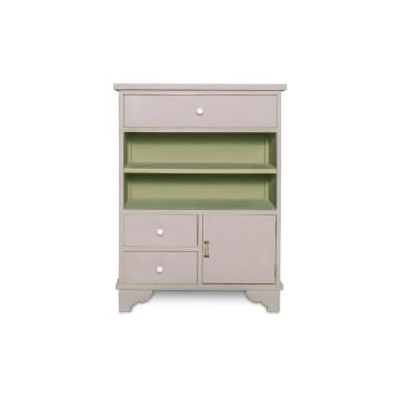 MOBILE DA ARREDO IN LEGNO CON STRUTTURA COLOR GRIGIO E VERDE PASTELLO DOTATO DI 3 CASSETTI,1 ANTA E 2 RIPIANI DI DISEGN - 74 X 34 X 98 CM OKX