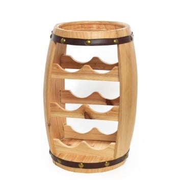 CANTINETTA IN LEGNO A FORMA DI BOTTE CAPIENZA 8 BOTTIGLIE DA ARREDO COLOR LEGNO RIFINITURE MARRONI - 29 X 34 X H.49 CM VERTICALE OKX