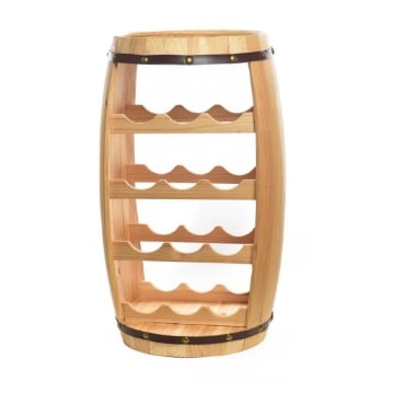 CANTINETTA IN LEGNO A FORMA DI BOTTE CAPIENZA 12 BOTTIGLIE DA ARREDO COLOR LEGNO RIFINITURE MARRONI - 34.5 X 40 X H.65 CM VERTICALE OKX