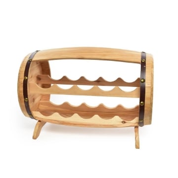CANTINETTA IN LEGNO A FORMA DI BOTTE CAPIENZA 10 BOTTIGLIE DA ARREDO COLOR LEGNO RIFINITURE MARRONI - 51X29.5XH.33.5CM ORIZZONTALE OKX