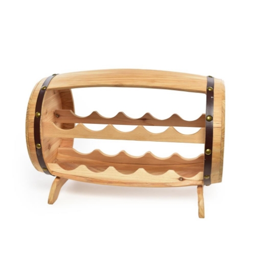 CANTINETTA IN LEGNO A FORMA DI BOTTE CAPIENZA 10 BOTTIGLIE DA ARREDO COLOR LEGNO RIFINITURE MARRONI - 51X29.5XH.33.5CM ORIZZONTALE OKX