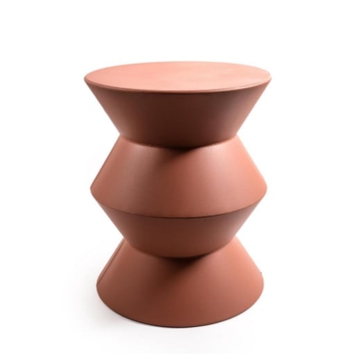 TAVOLINO DA ARREDO INTERNO ESTERNO BASE TONDA IN METALLO COLORE TERRACOTTA DI DESIGN Ø 48 X H.61 CM OKX