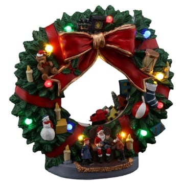  MAURY'S GHIRLANDA CON DECORAZIONI NATALIZIE E FIOCCO ROSSO 13 LUCI LED COLORATE DIMENSIONI 32X9X31H OKX