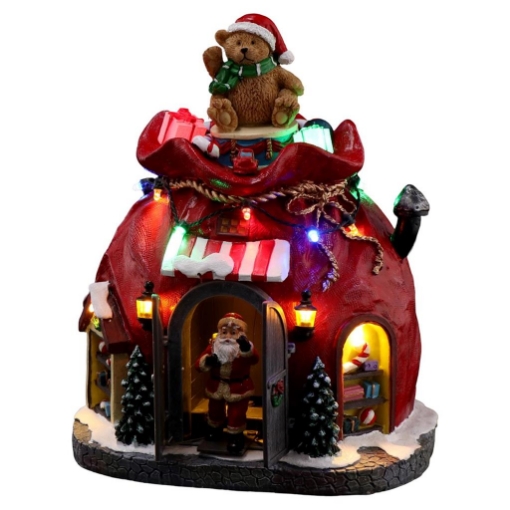 MAURY'S CASA DI BABBO NATALE A FORMA DI SACCO E REGALI CON 16 LED DIMENSIONI 19X17X23H CM OKX