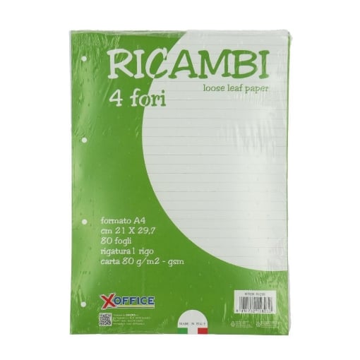 XOFFICE RICAMBI BLOCCO FORMATO A4 CON 4 FORI RIGATURA 1 RIGO 80 FOGLI